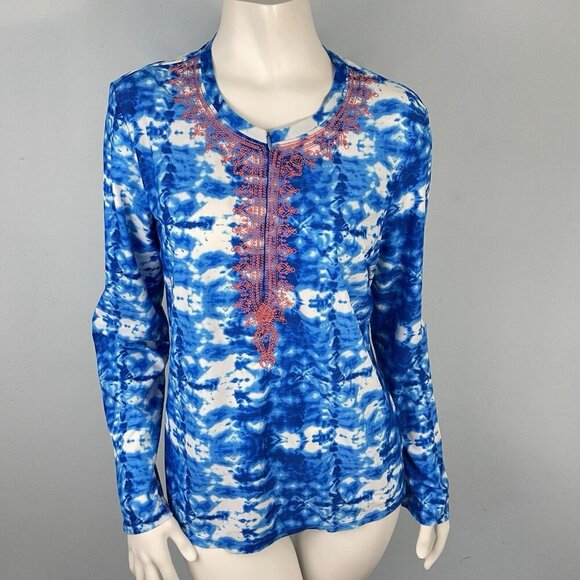 Cabana Life Blue Tie Dye Long Sleeve Rash Guard Embroidered Rashguard Size XL - Picture 1 of 13